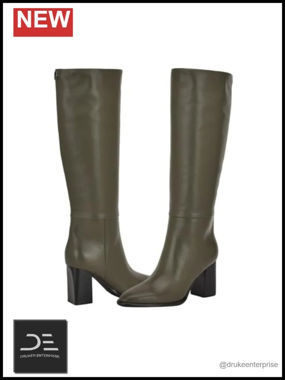 Over the Knee Block Heel Boots Leather Zipper Closure